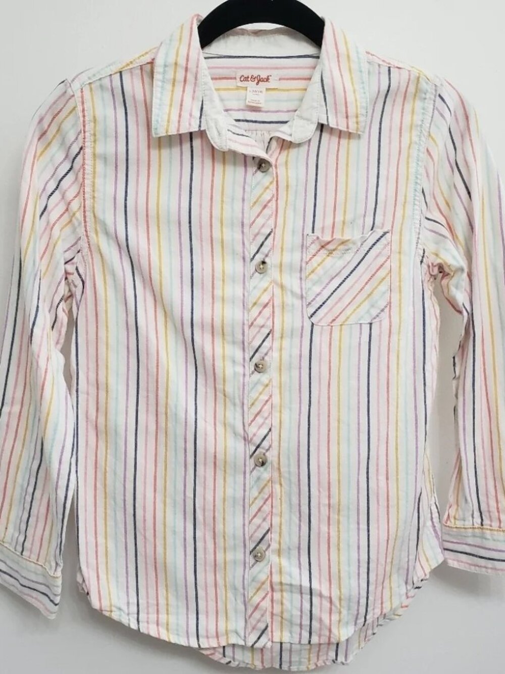 Cat & Jack Long Sleeve Stripe Button Blouse Girls Sz L 10/12